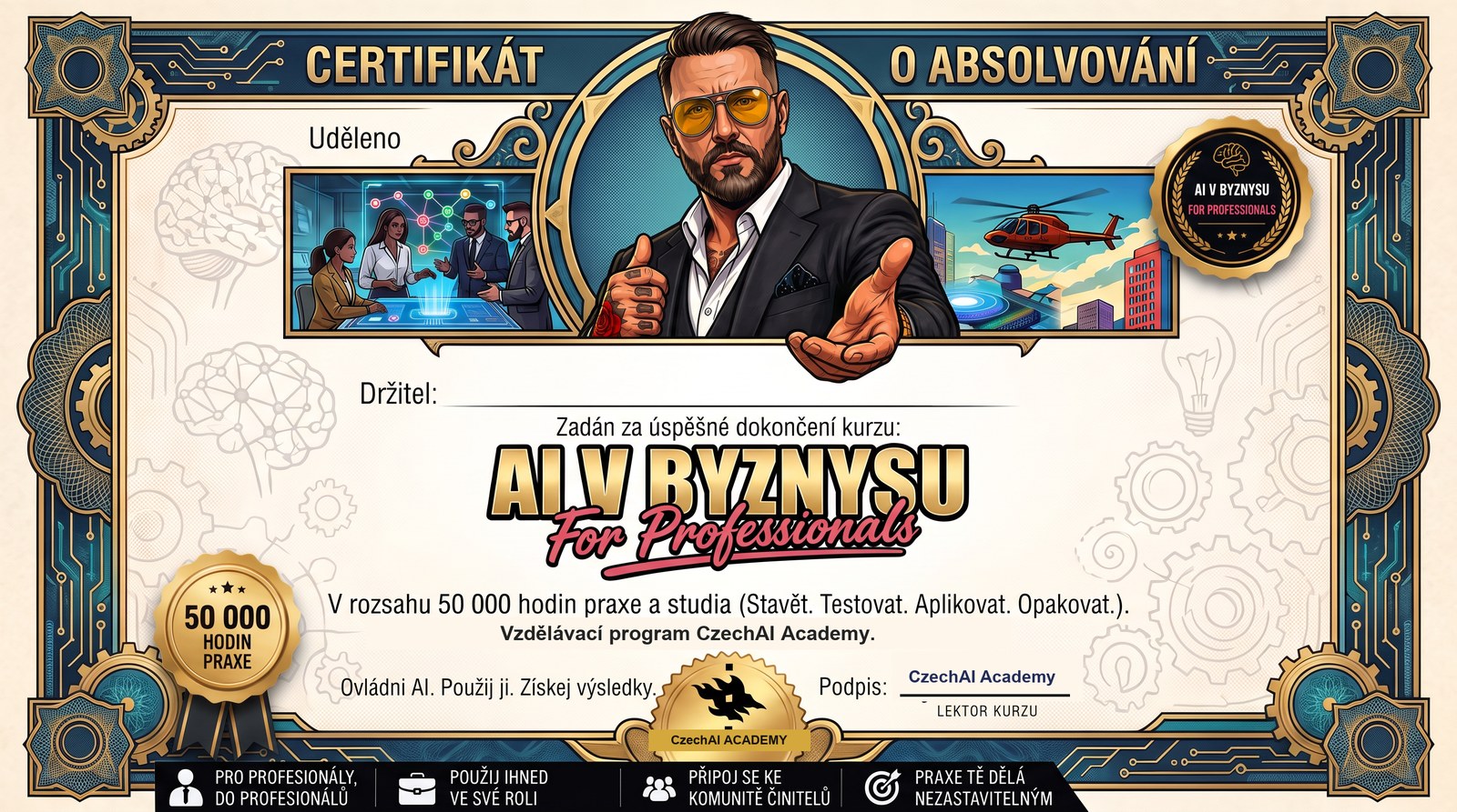 Vzor certifikátu CzechAI Academy — Certifikát o absolvování